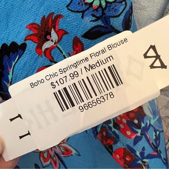 BOHO CHIC Women’s Blue Springtime Floral Blouse 3/4 Sleeves Size Medium - Picture 7 of 7